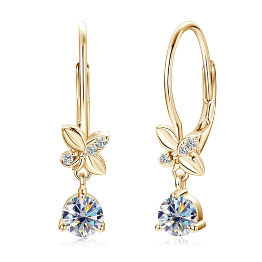 Moissanite Floral Drop Lever-back Earrings