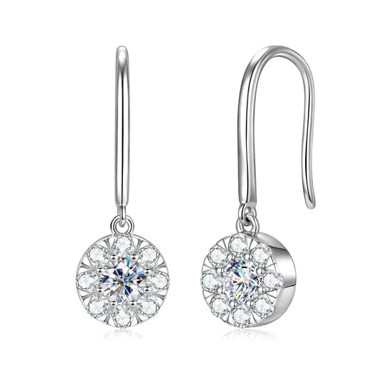 Moissanite Halo Drop Hook Earrings