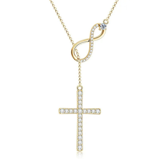 Moissanite Infinity Cross Lariat Necklace