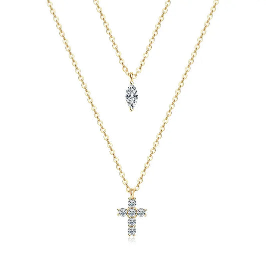 Moissanite Layered Cross Pendant Necklace