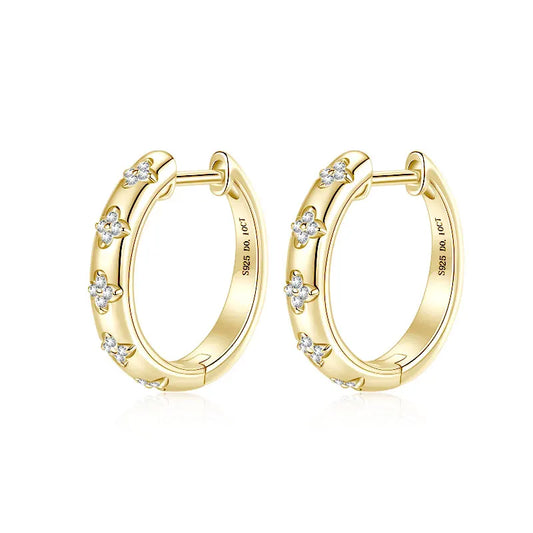 Moissanite Lucky Clover Huggie Hoops