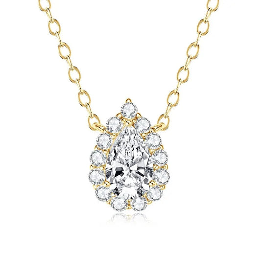 Moissanite Pear Halo Necklace