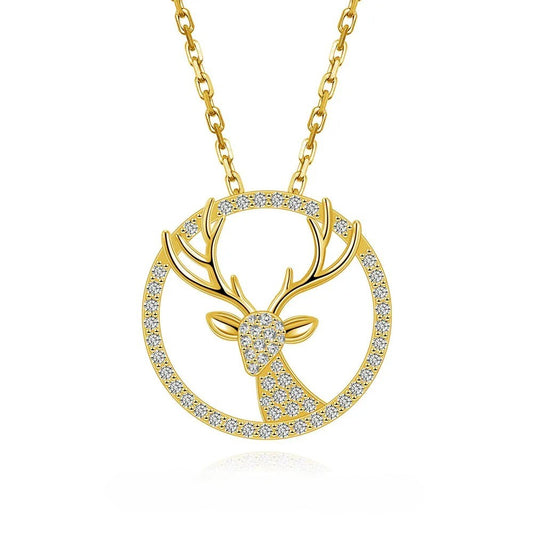 Moissanite Reindeer Halo Necklace