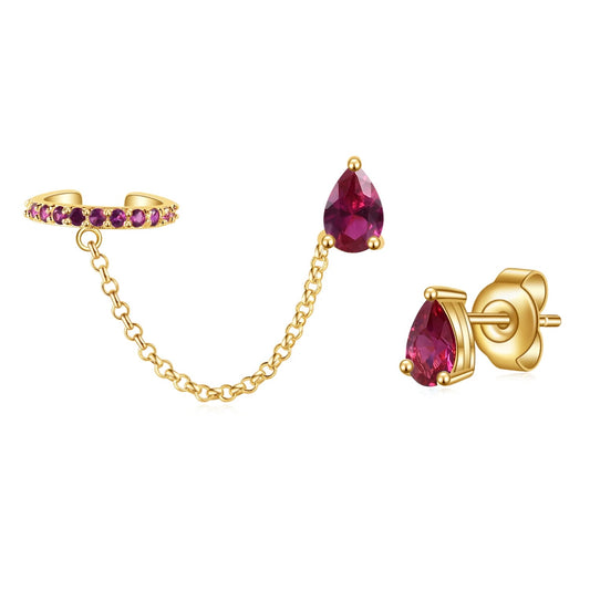 Pear-Cut Duo Chain Ear Cuff Earrings