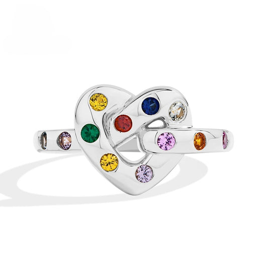 Multi-Color Sapphire Heart Knot Ring