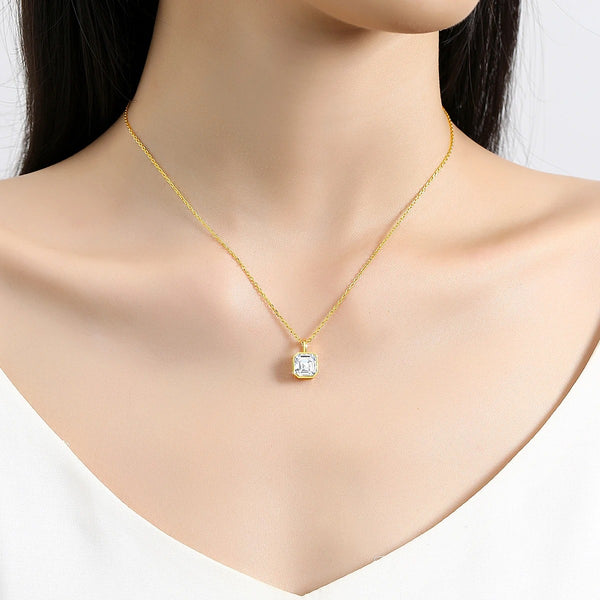 Classic Asscher Gold Moissanite Pendant