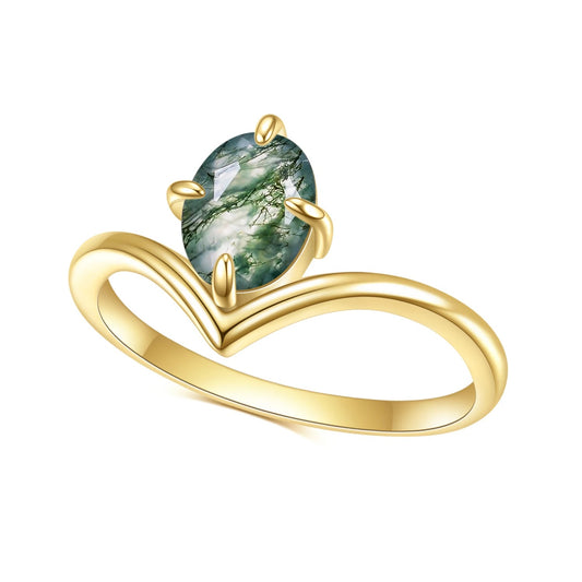 Chevron Oval Moss Agate Ring (1.18ct)