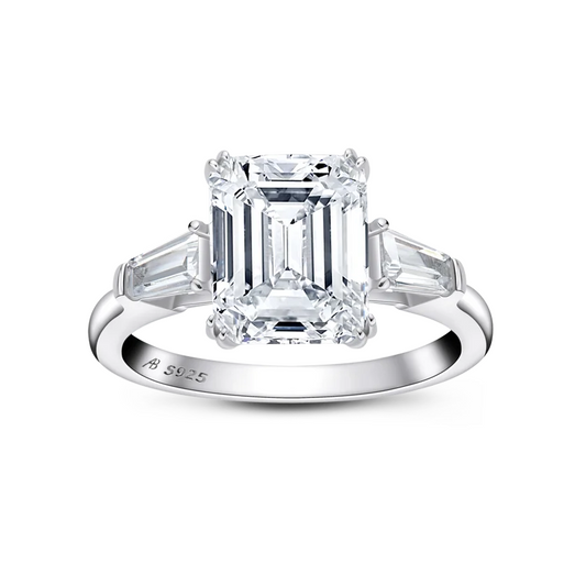 Bague trilogie en oxyde de zirconium taille émeraude
