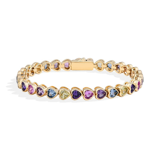 Multi-Color Heart Sapphire Tennis Bracelet