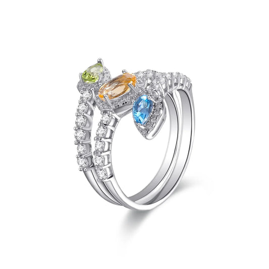 Triple Gemstone Pavé Wrap Ring