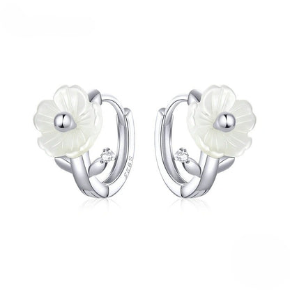 White Shell Flower Huggie Hoops