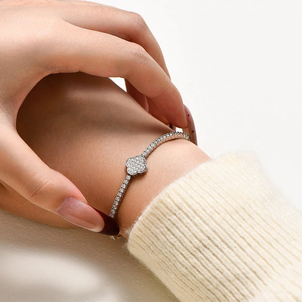 Bracelet Réglable en Moissanite Rayonnement Trèfle