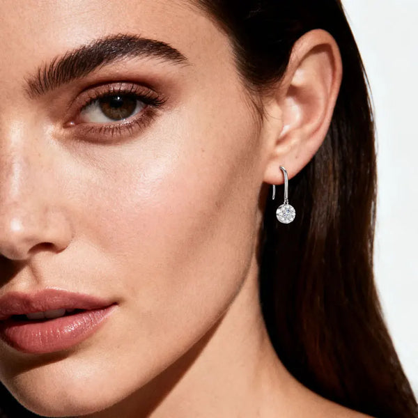 Moissanite Halo Drop Hook Earrings