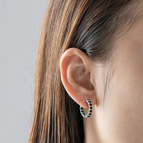 Black & White Moissanite Shared-Prong Hoop Earrings