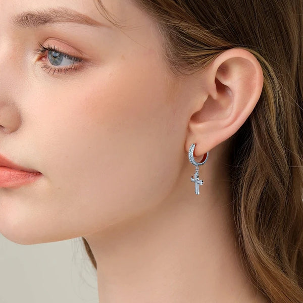 Sparkling Moissanite Cross Earrings