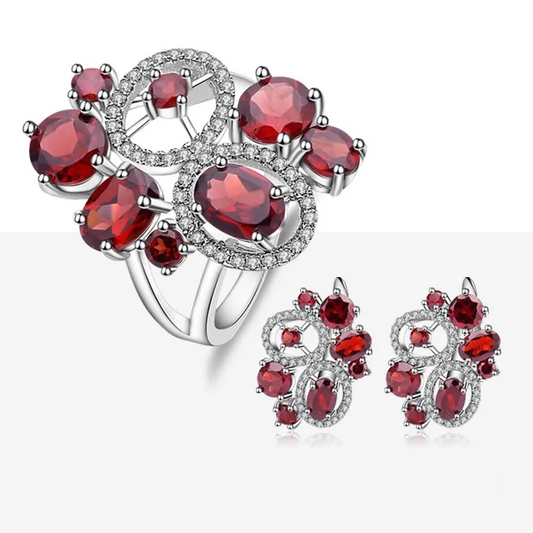 Vintage Garnet Flower Jewelry Set