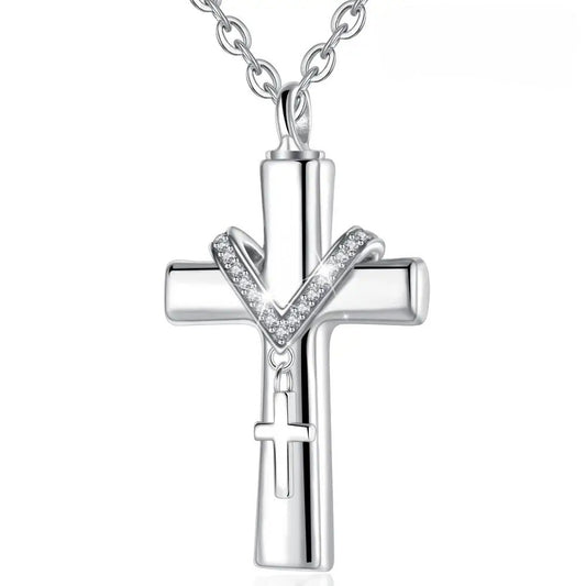 Memorial Cross Necklace in Sterling Silver – Ashes Keepsake - CoFuze™
