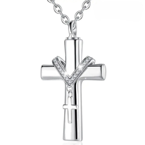 Memorial Cross Necklace in Sterling Silver – Ashes Keepsake​