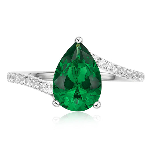 Elegant Pear-shaped Emerald Promise Ring - CoFuze™