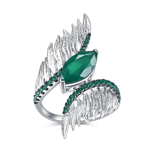 Elegant Green Agate Feather Ring - CoFuze™