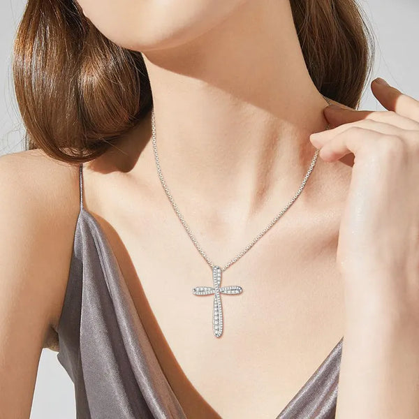 Moissanite Paved Ribbon Cross Necklace