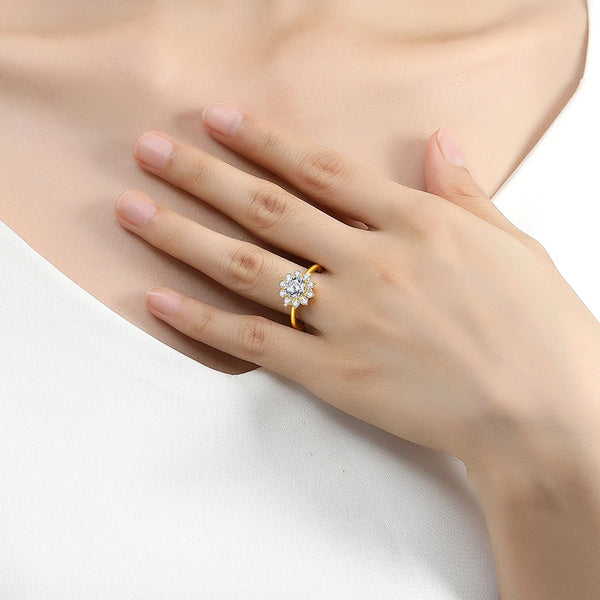 14K Solid Gold Royal Halo Ring