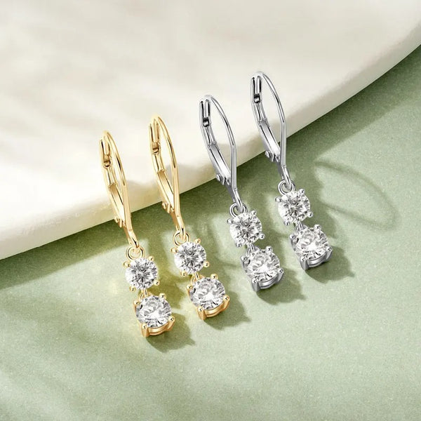 Double Drop Solitaire Moissanite Earrings