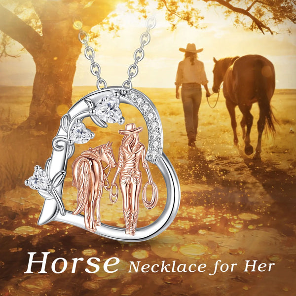 Horse & Girl Heart Pendant Necklace
