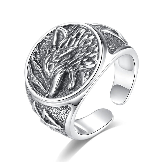 Sterling Silver Viking Wolf Ring