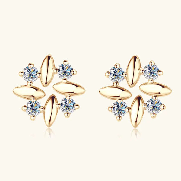 Floral Moissanite Studs in 10K Gold