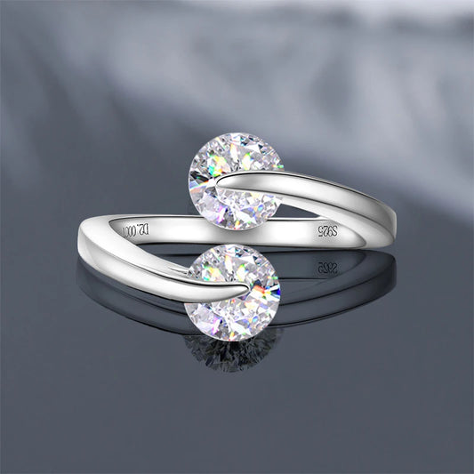 Radiant Two-Stone Moissanite Silver Ring