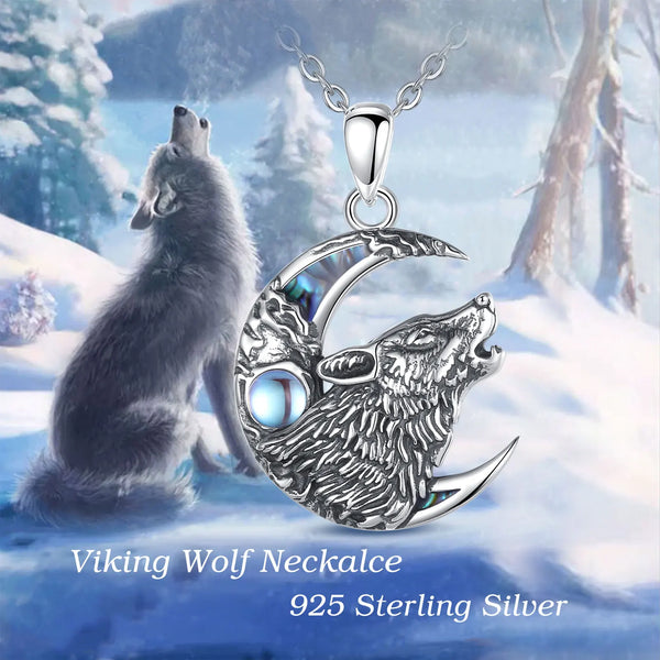 Moonlit Wolf Silver Necklace