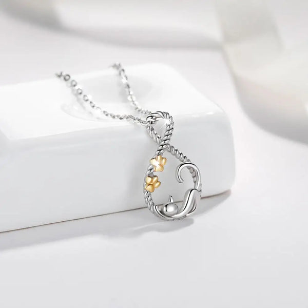 Silver Cat Footprint Necklace