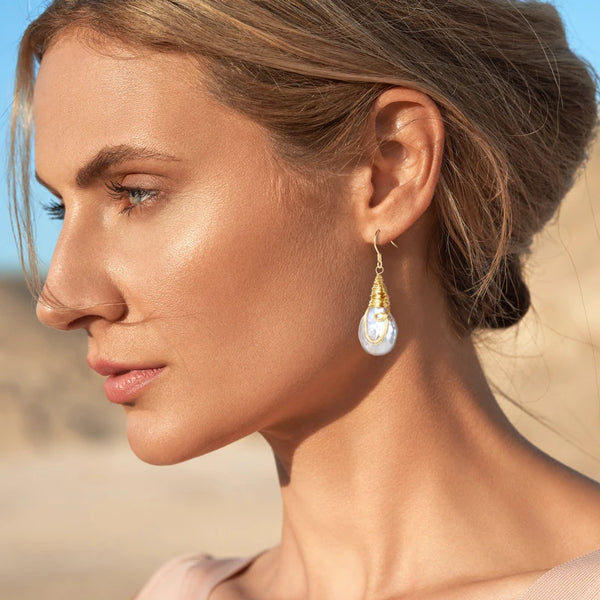 Wire-Wrapped Baroque Pearl Earrings
