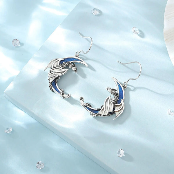 Gothic Dragon Moon Earrings