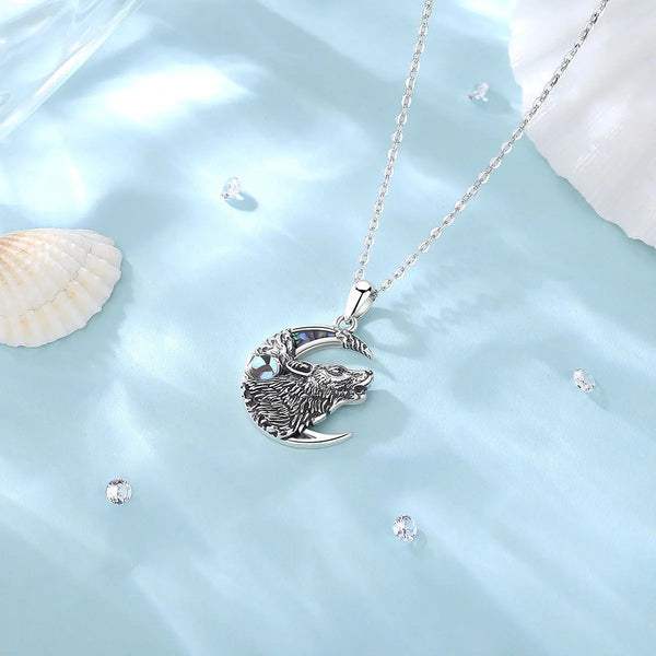 Moonlit Wolf Silver Necklace