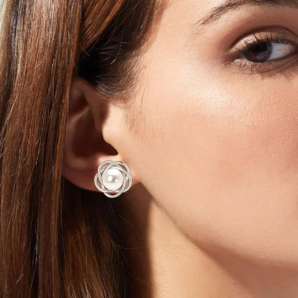 Woven Petal Freshwater Pearl Studs