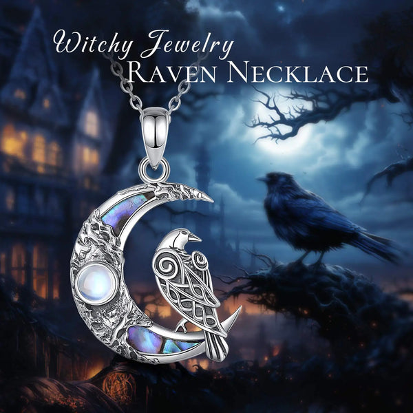 Viking Raven Moon Necklace Charm