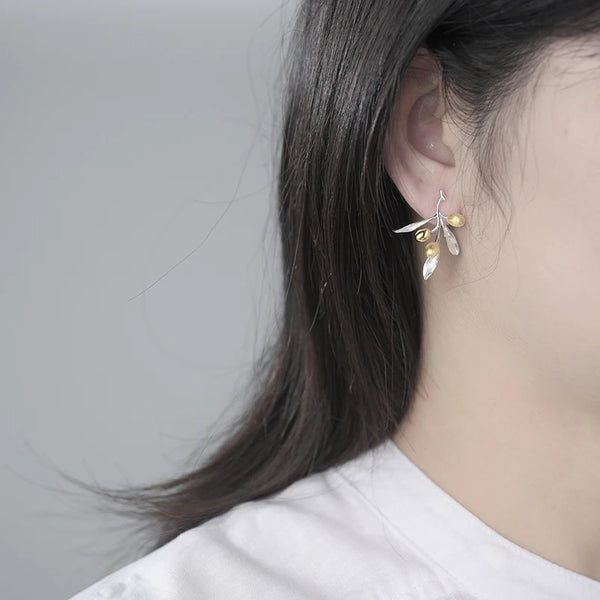 Olive Leaf Silver Earrings