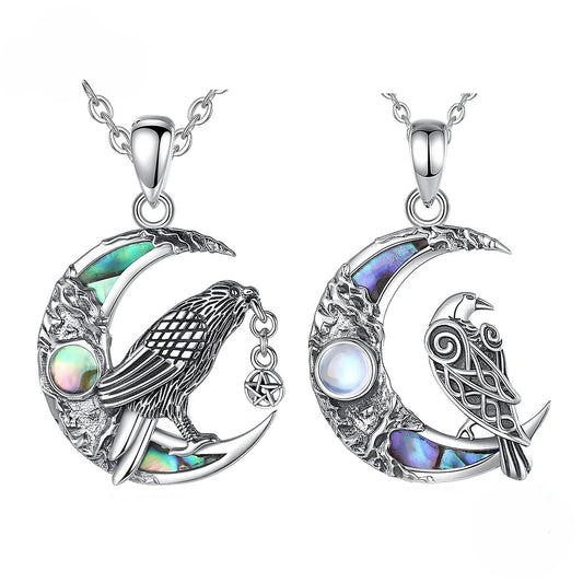 Viking Raven Moon Necklace Charm