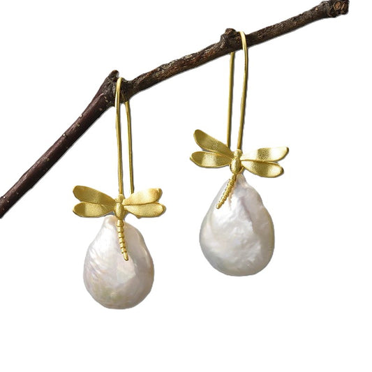 Dragonfly Pearl Drop Earrings