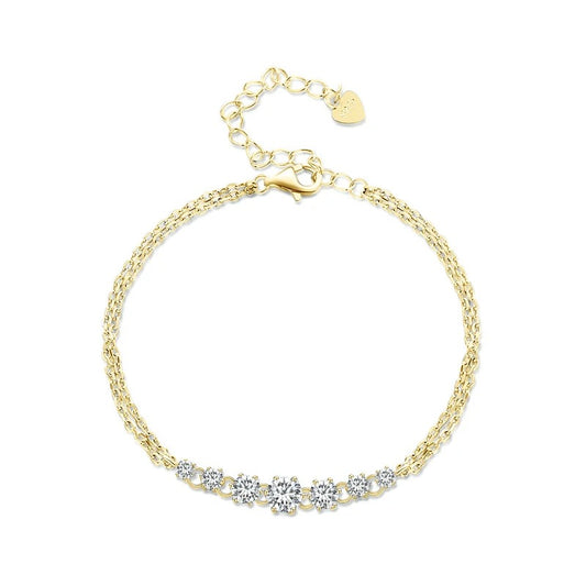Graduated 7-Stone Moissanite Double Chain Bracelet