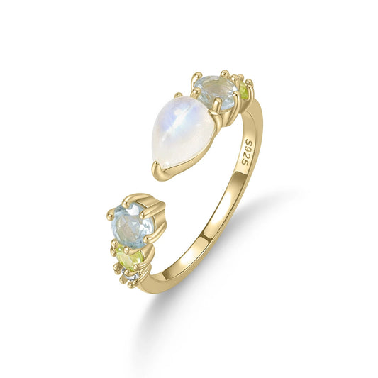 Asymmetric Cluster Moonstone Open Ring