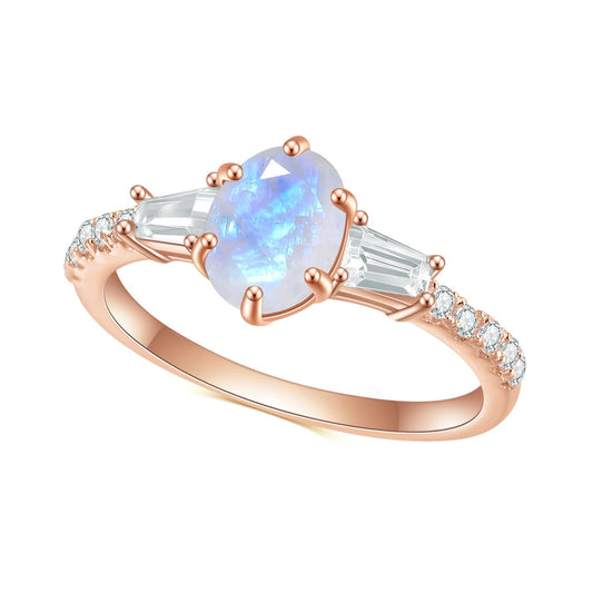Moonlit Three-Stone Moonstone Ring