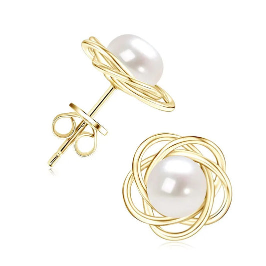 Woven Petal Freshwater Pearl Studs