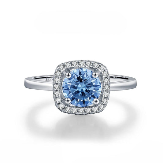 Sea Blue Square Halo Moissanite Ring (1.0ct)