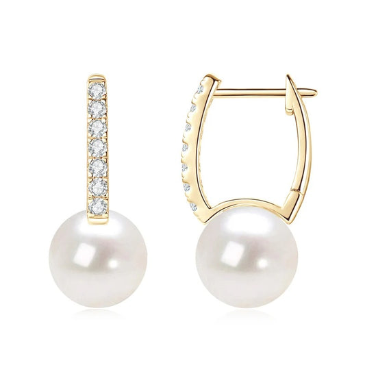 Pavé Moissanite Pearl Huggie Hoops