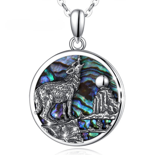 Abalone Wolf Pendant Necklace
